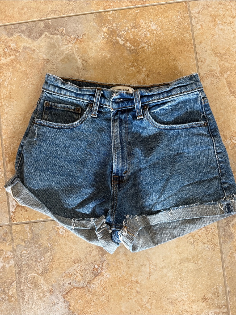 High-Rise Denim Cutoff Shorts - Blue